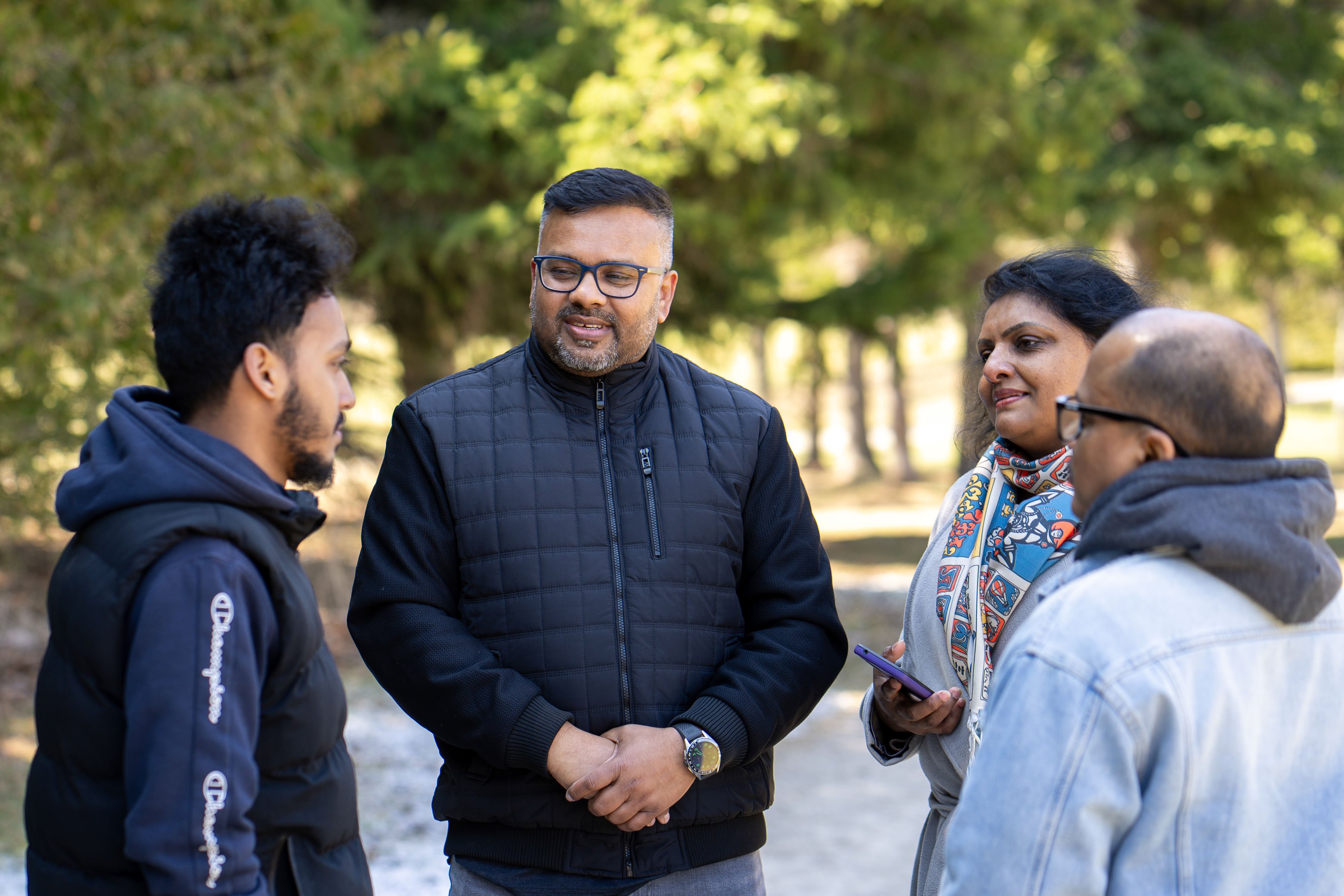 Talking with voters in park